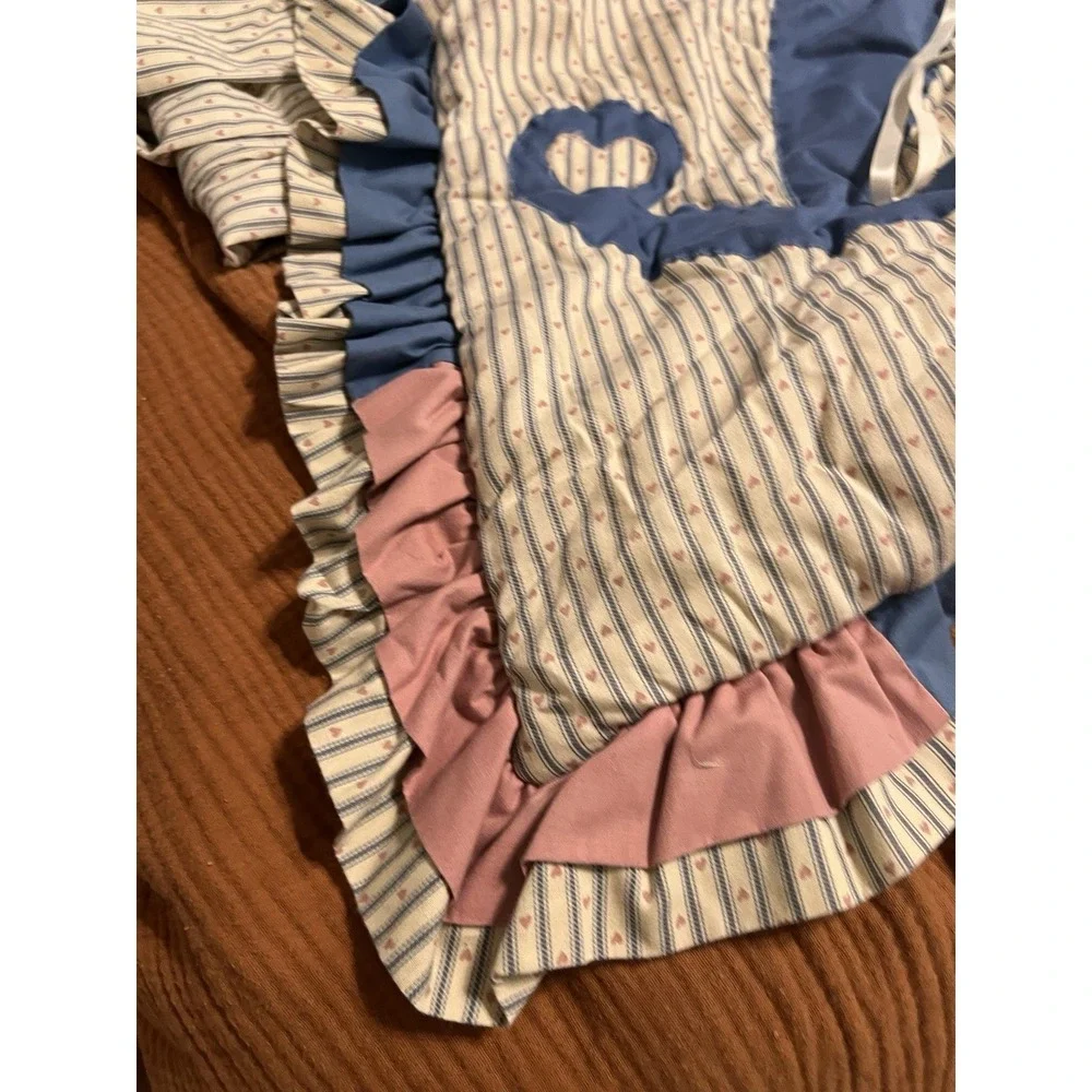 VTG Teddy Bear Rocking Horse Baby Crib Bedding Set Ruffle Trim Complete Hearts